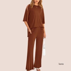 KANIA The Soft Set | Two Piece Pregnancy Comfort Tee & Flares - Brown, Small